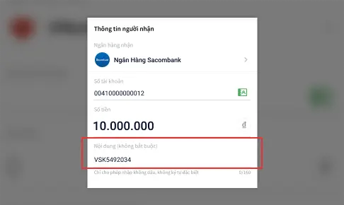 Copy và dán Mã Chuyển Tiền vào phần Nội Dung Chuyển Tiền trong ứng dụng ngân hàng